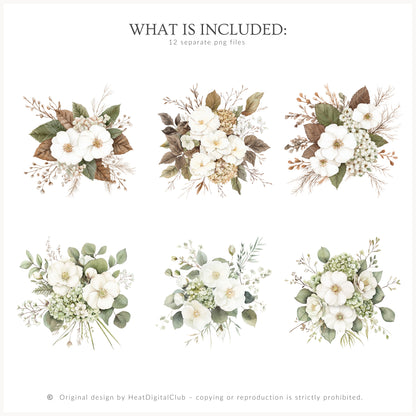 Rainy Kyoto - Floral Arrangements, White Elegant Flowers, Japanese Botanical | 12 PNG