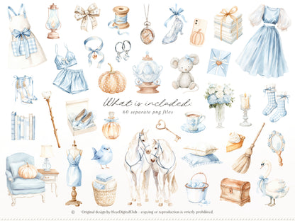 Modern Cinderella - Clipart, Cottagecore Clip Art, Fantasy, Cinderella Clipart, Fairytale | 60 PNG