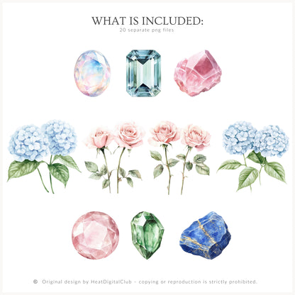 She is a Libra - Floral Arrangements, Zodiac, Elegant Rose & Hydrangea, Gemstones | 20 PNG