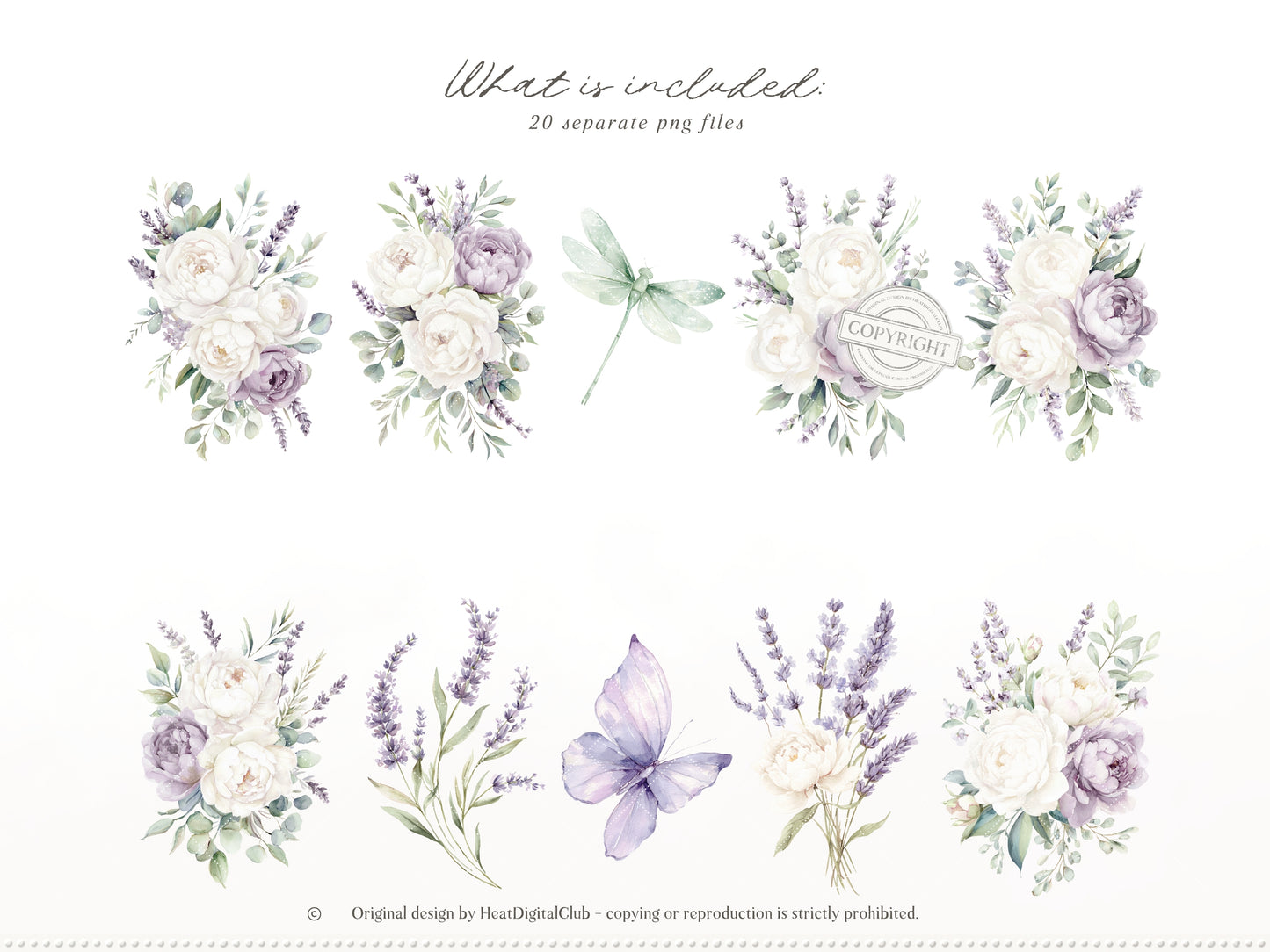 Pistachio Lavender - Floral Arrangements Clipart, Ivory Peony & Lavender Bouquet, Spring French Botanical | 20 PNG