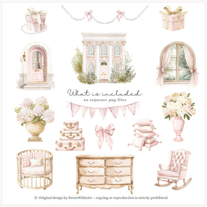 Little Coquettes - Teddy Bear Clipart Set, Pink Nursery, Ballet Bear, Grandmillennial | 60 PNG