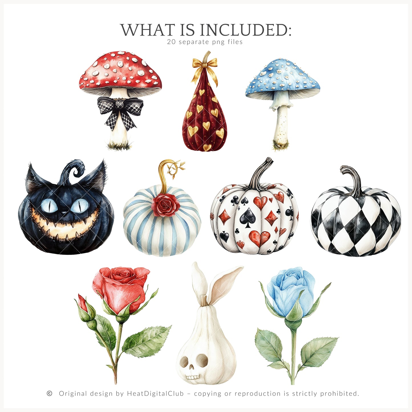 Haunted Alice - Floral Arrangements Clipart, Halloween Wonderland, Pumpkins | 20 PNG