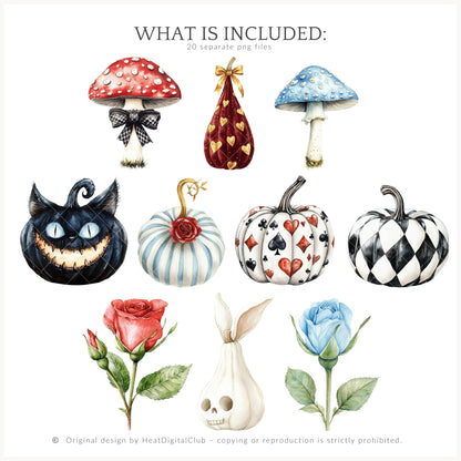 Haunted Alice - Floral Arrangements Clipart, Halloween Wonderland, Pumpkins | 20 PNG