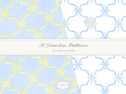 Grandmillennial Set 6 - Seamless Patterns, Italian Lemon Floral, Blue Yellow Tile, Plaid Digital Repeating Pattern | 14 JPEG