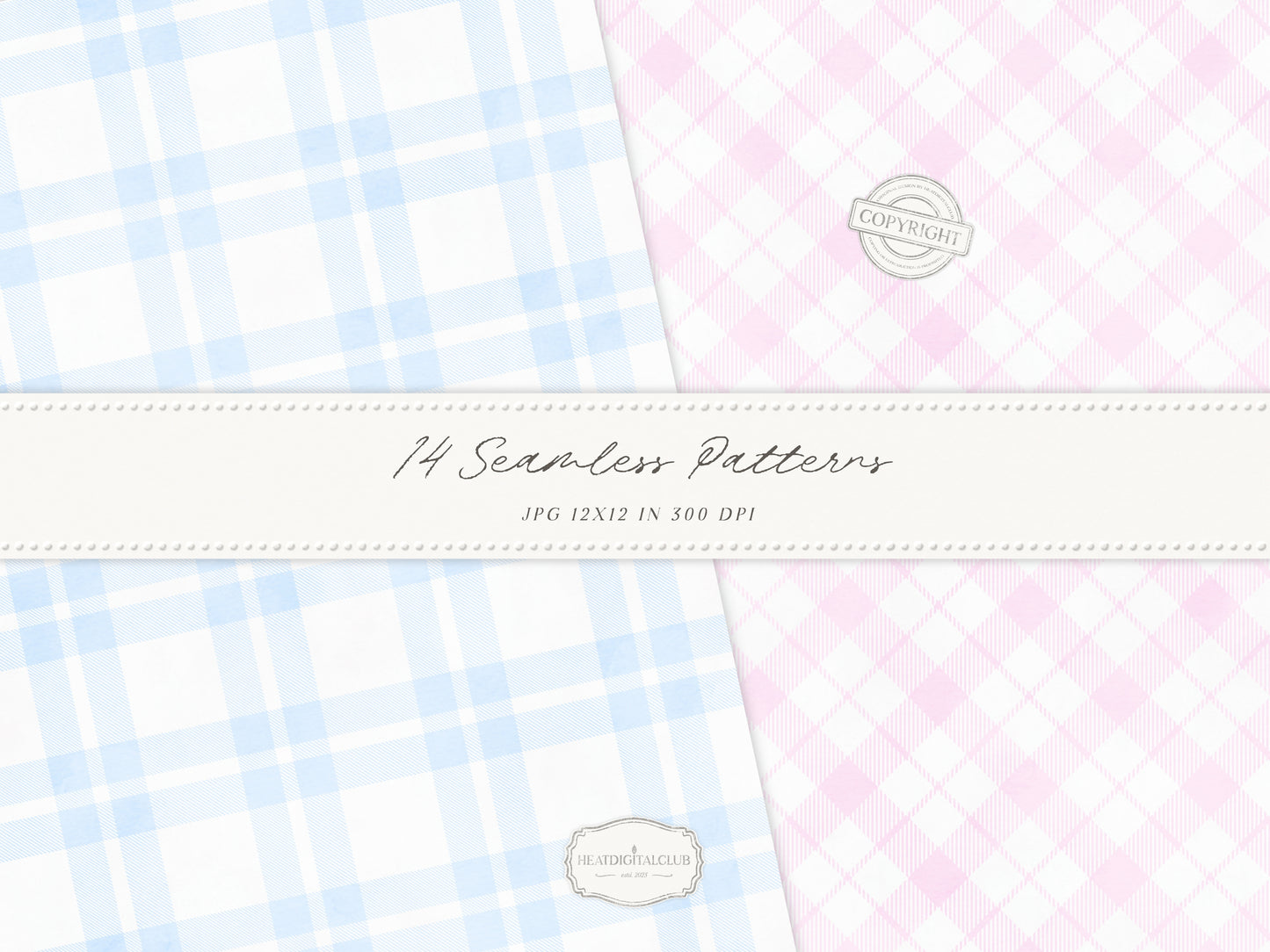 Grandmillennial Set 5 - Seamless Patterns, Pastel Floral, Stripes, Plaid, Pink & Blue Digital Repeating Pattern | 14 JPEG