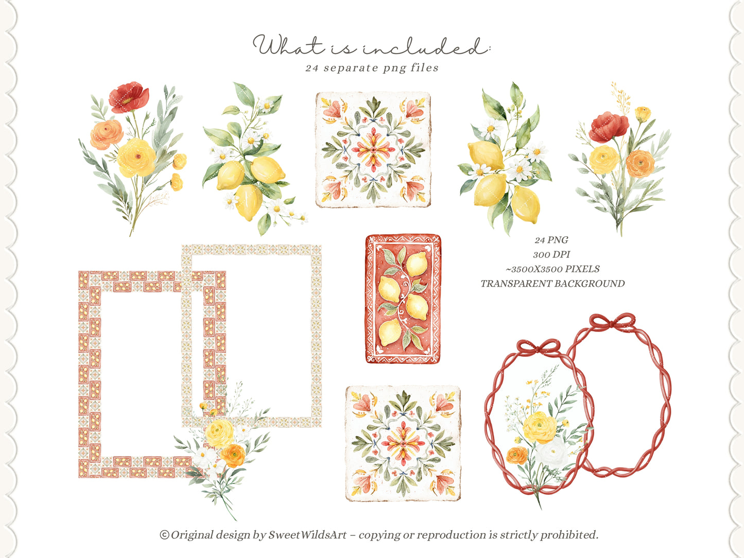 Dolce Classics - Italian Floral Arrangements Clipart, Lemon Flowers, Dolce Vita Florals, Summer Botanical | 24 PNG