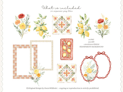 Dolce Classics - Italian Floral Arrangements Clipart, Lemon Flowers, Dolce Vita Florals, Summer Botanical | 24 PNG