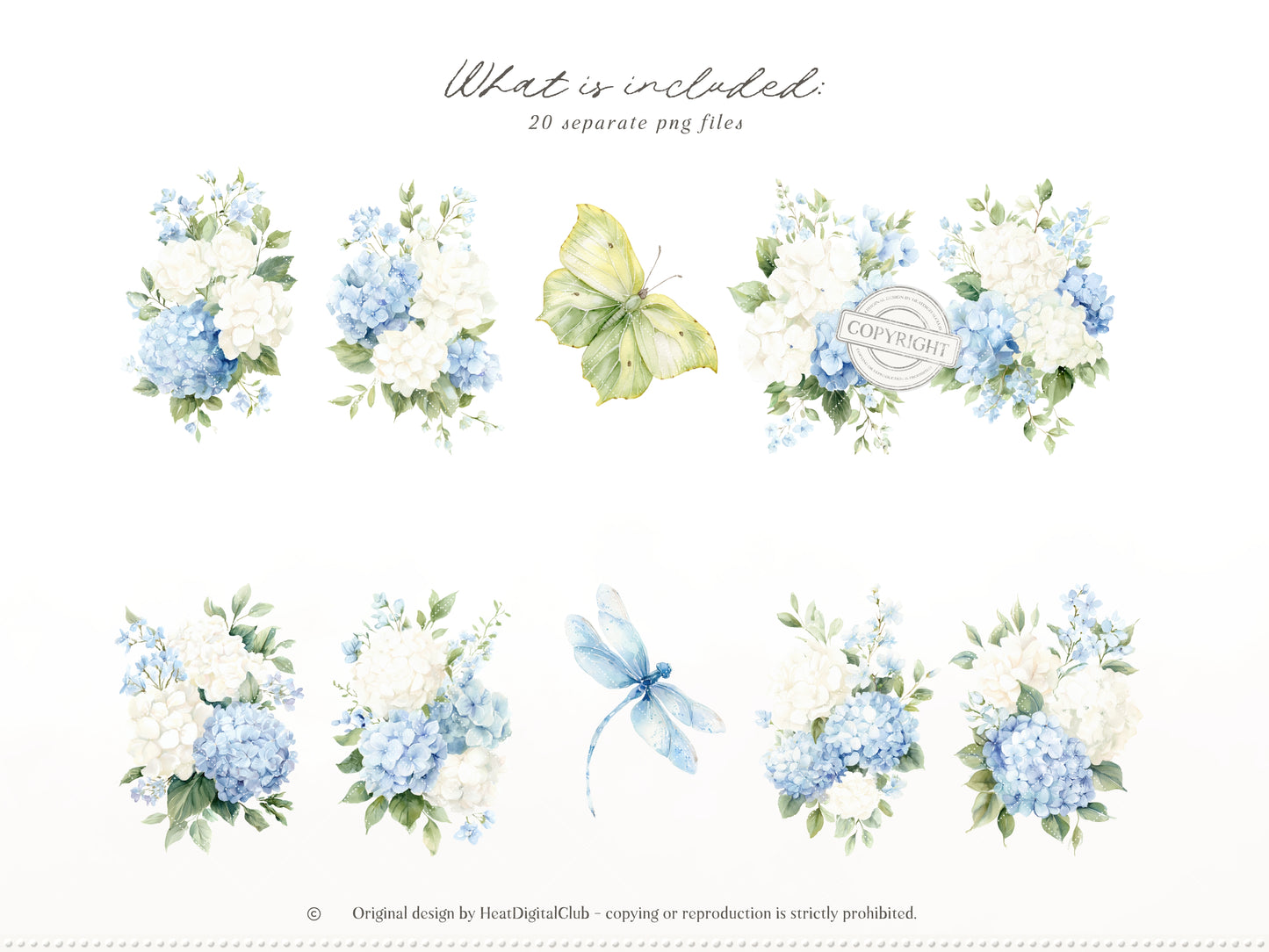 Easter Elegance - Floral Arrangements Clipart, Hydrangea Bouquets, Spring Floral | 20 PNG