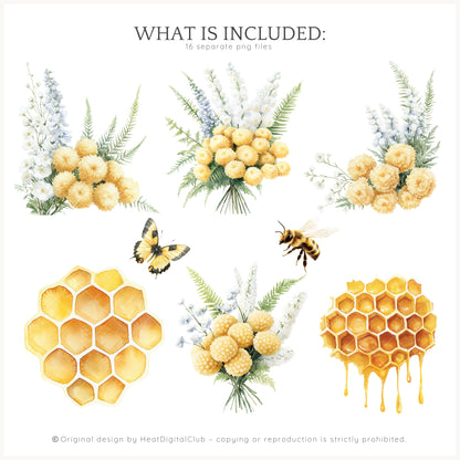 Honey Garden - Floral Arrangements, Yellow Bee Flowers, Chrysanthemum | 16 PNG