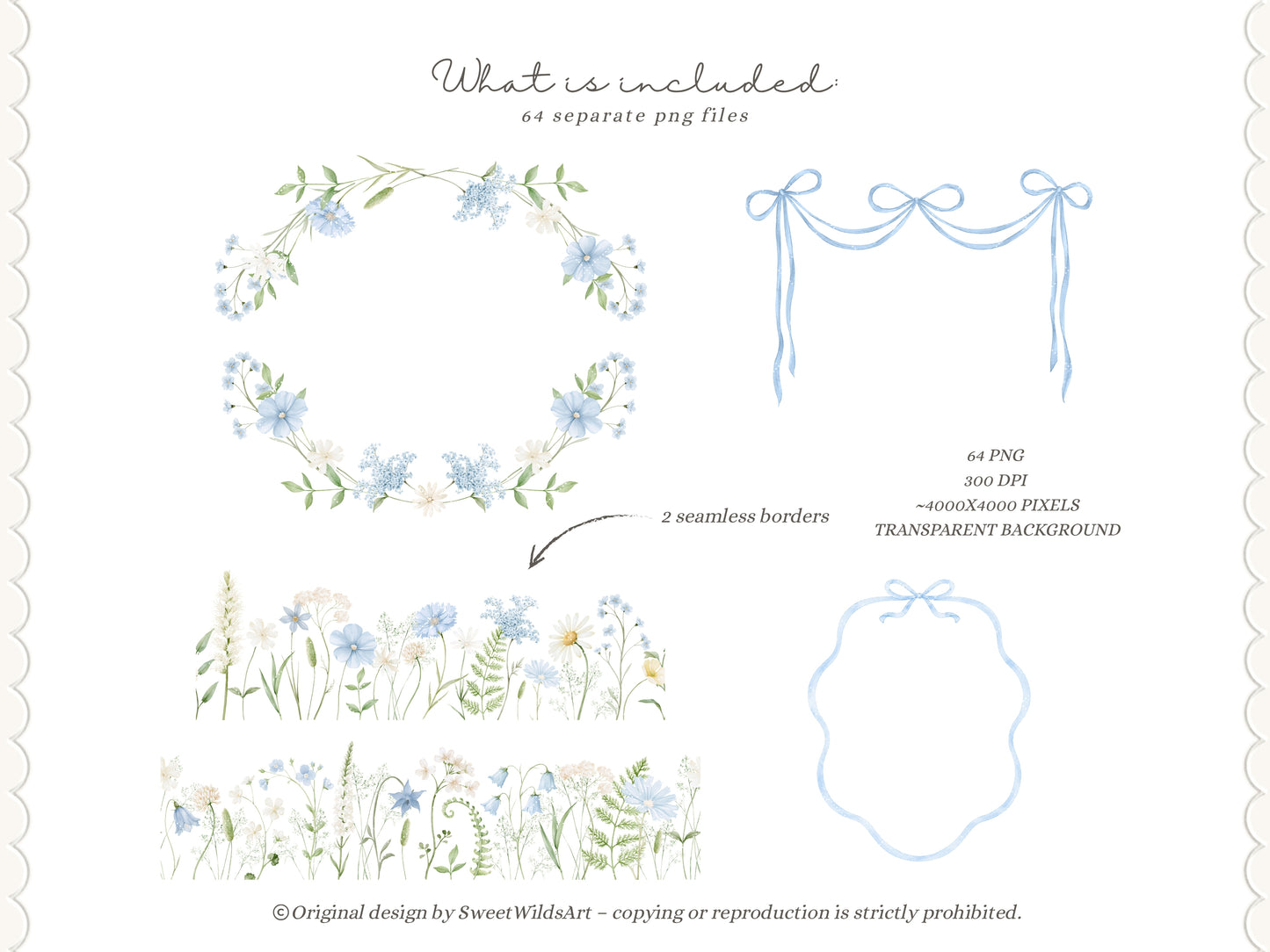 Sweet Wilds - Flowers Clipart, Meadow Flowers, Light Blue Floral, Wildflower Baby Shower | 70 PNG/JPEG