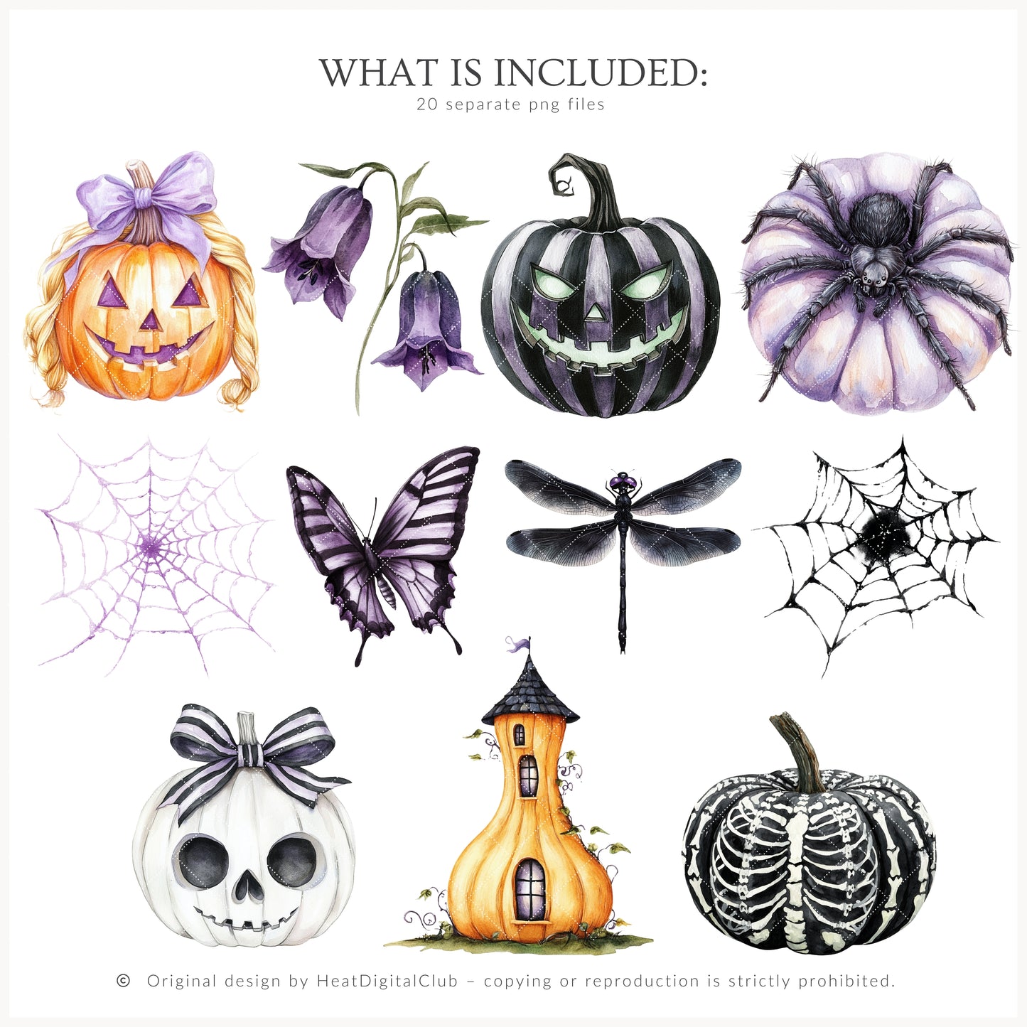 Haunted Rapunzel - Watercolor Floral Arrangements,Gothic Halloween Pumpkins | 20 PNG