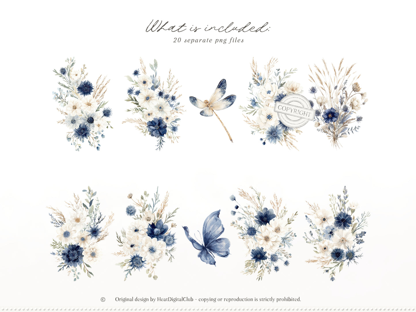 Cold Shore - Coastal Floral Arrangements, Navy Sea Flower, Beach Grass Bouquet, Ocean Botanical | 20 PNG