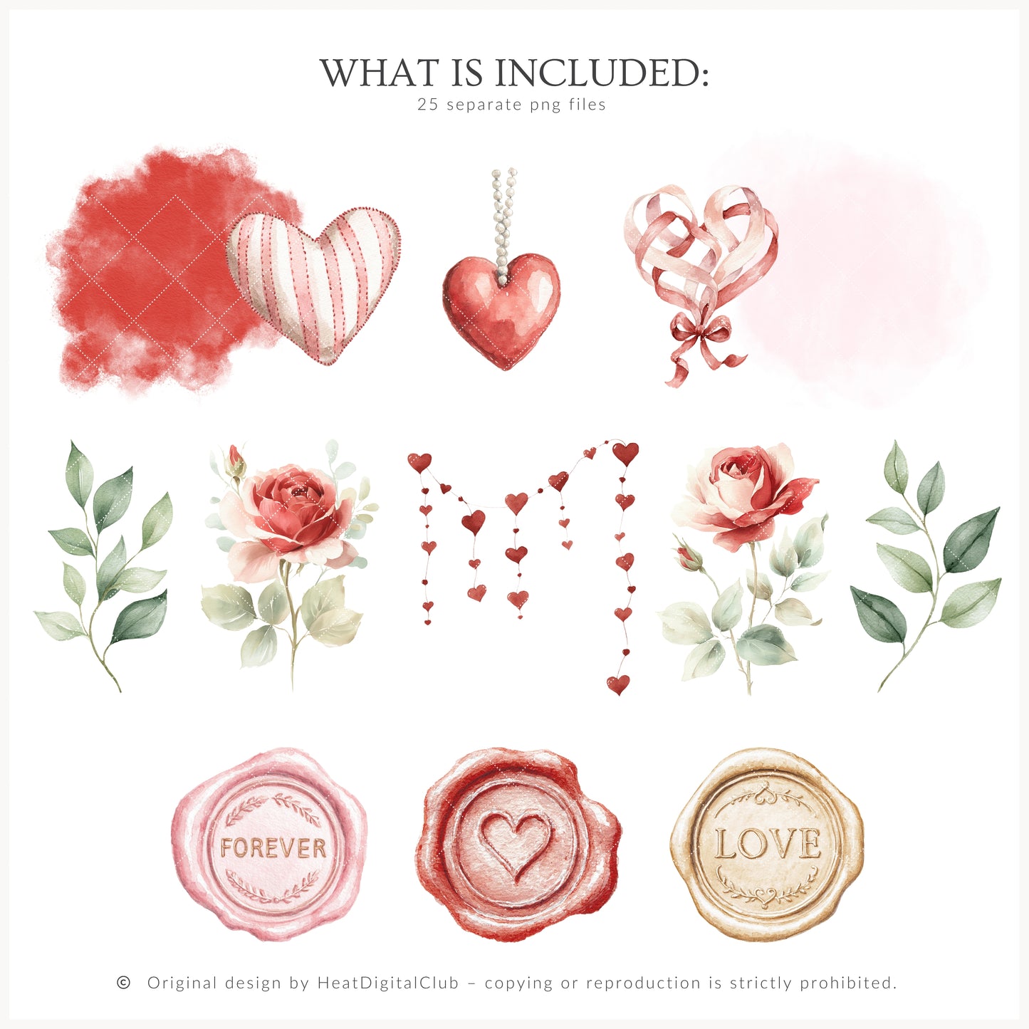 Heart to Heart - Valentine's Day Floral Arrangements Clipart, Valentine Roses, Romantic | 25 PNG