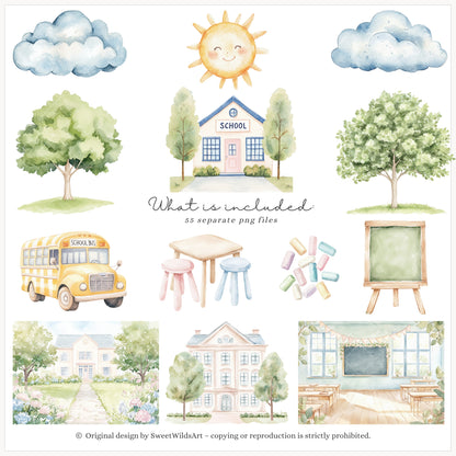 School Sweethearts - Back to School, Grandmillennial, Cute Kids and Animals | 55 PNG