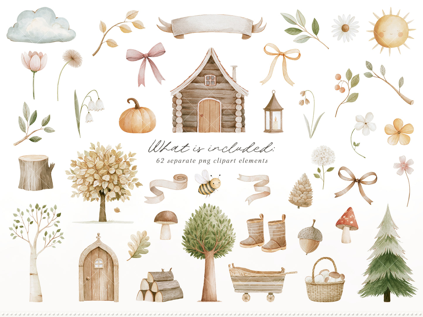 Little Forest - Watercolor Woodland Clipart & Seamless Patterns Bundle, Kids Nursery Graphics | 67 PNG/JPEG