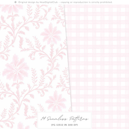 Merry Christmas - Seamless Patterns Set 4, Grandmillennial Holiday, Stripes, Plaid | 14 JPEG