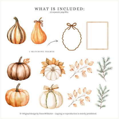 Autumn Woods - Floral Arrangements, Fall Bouquets Clipart, Pumpkins | 25 PNG