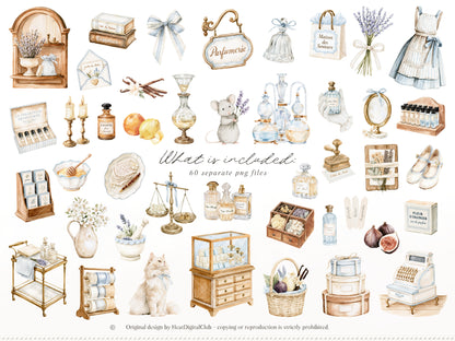 Atelier Des Senteurs - Watercolor French Perfume Clipart, Perfume Boutique | 60 PNG