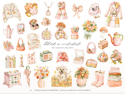 Joyful Fall - Clipart, Bright Autumn, Cozy Autumn Clipart, Colorful Fall | 60 PNG