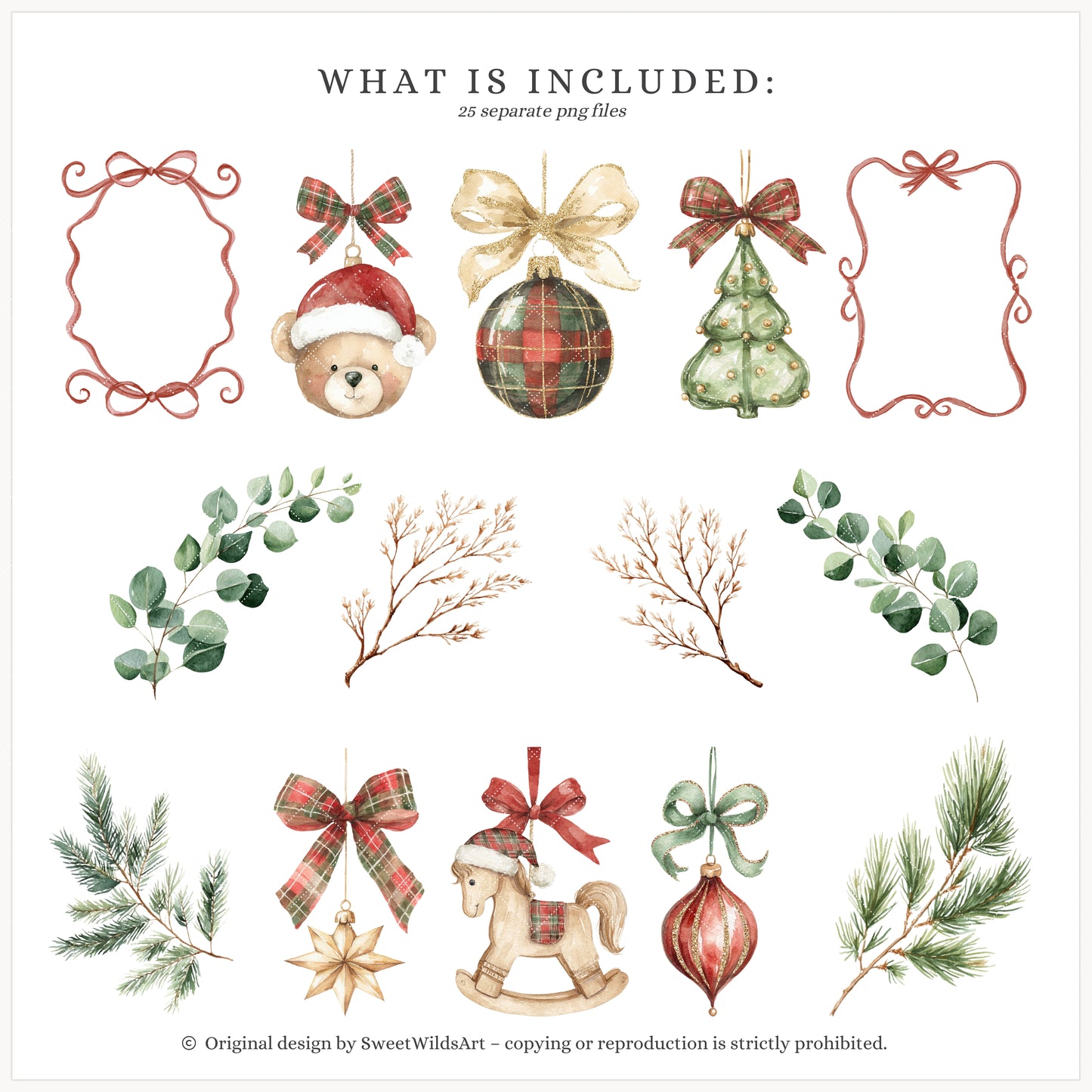 Holiday Classics - Floral Arrangements Clipart, Poinsettia, Evergreen, Christmas | 25 PNG