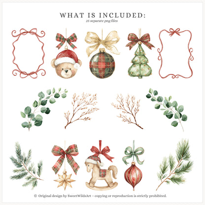 Holiday Classics - Floral Arrangements Clipart, Poinsettia, Evergreen, Christmas | 25 PNG