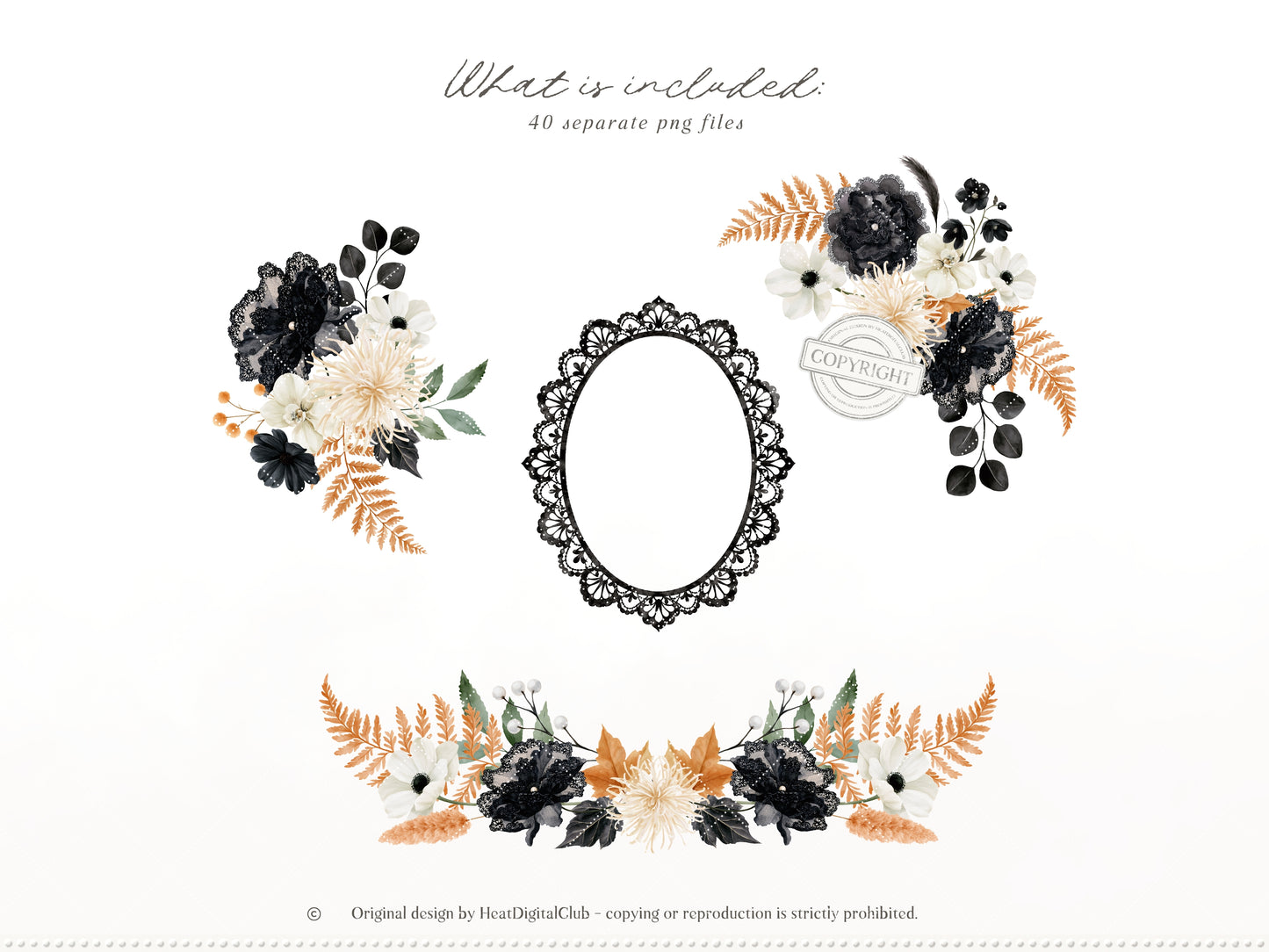 Fall After Dark - Floral Arrangements Clipart, Dark Coquette Floral, Moody Autumn Florals | 40 PNG