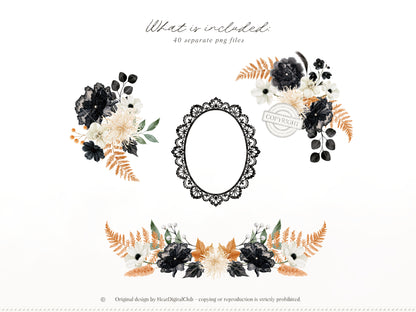 Fall After Dark - Floral Arrangements Clipart, Dark Coquette Floral, Moody Autumn Florals | 40 PNG