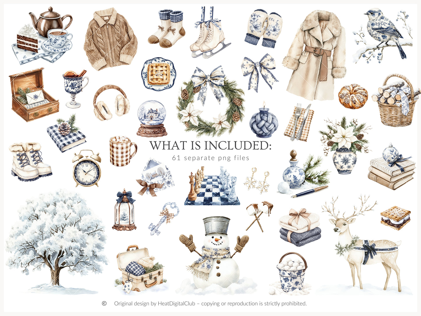 Winter Residence - Watercolor Clipart Sets, Elegant Cozy Christmas | 61 PNG