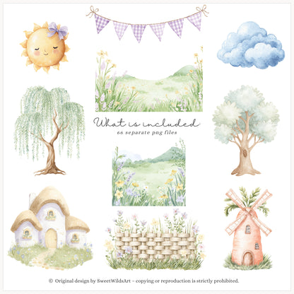 Sweet Easter - Cute Baby Animals Clipart, Bunny, Goose,Pastel Spring Nursery, Cottagecore | 66 PNG
