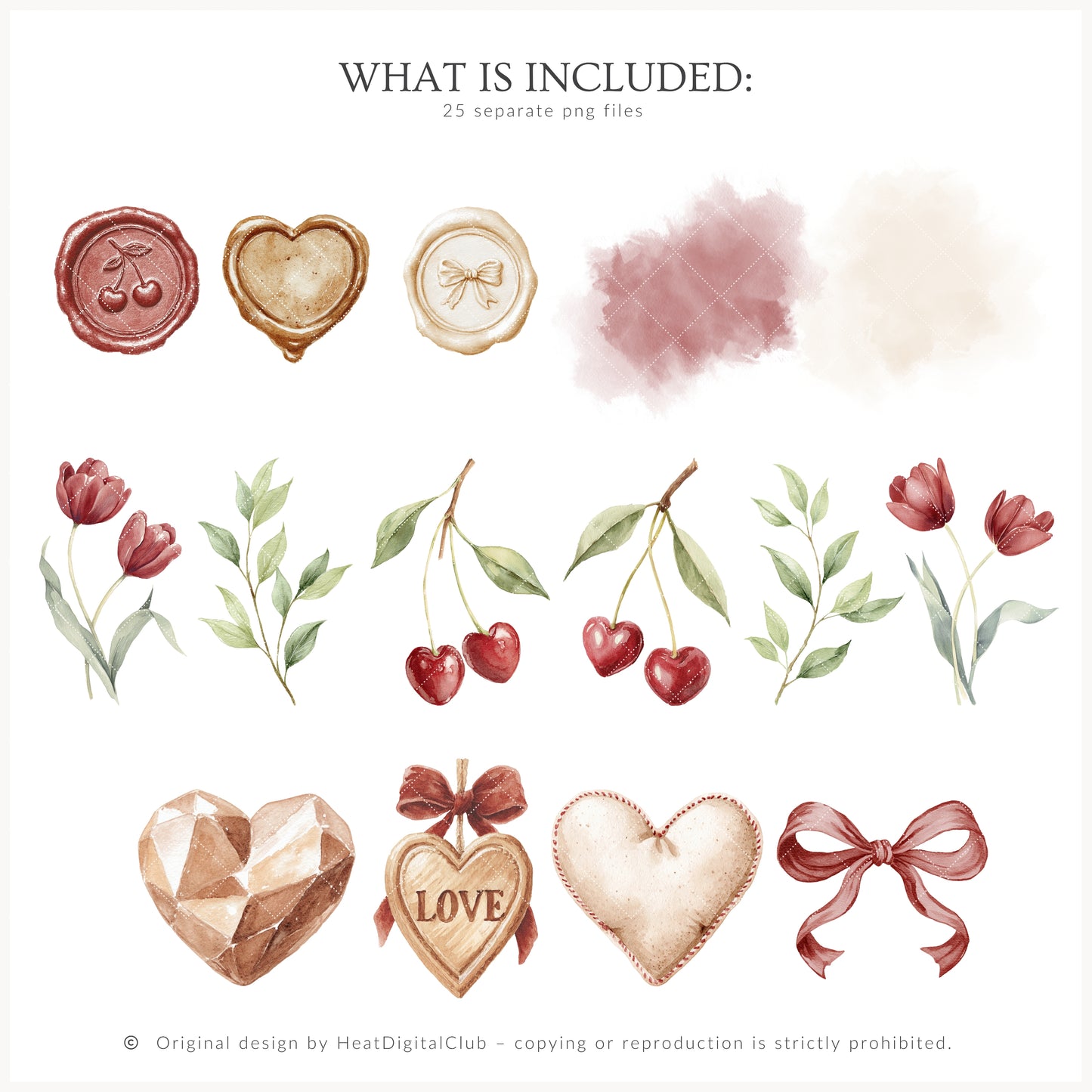 Cherry in Love - Valentine's Day Floral Arrangements Clipart, Valentine Peonies , Romantic | 25 PNG