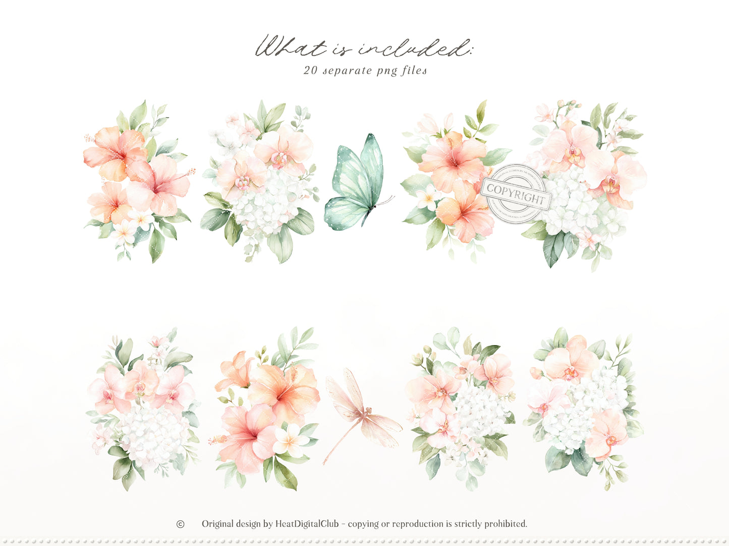 Grapefruit Breeze - Floral Arrangements, Summer Flowers Clipart, Tropical Florals, Citrus | 20 PNG