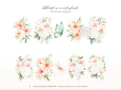 Grapefruit Breeze - Floral Arrangements, Summer Flowers Clipart, Tropical Florals, Citrus | 20 PNG