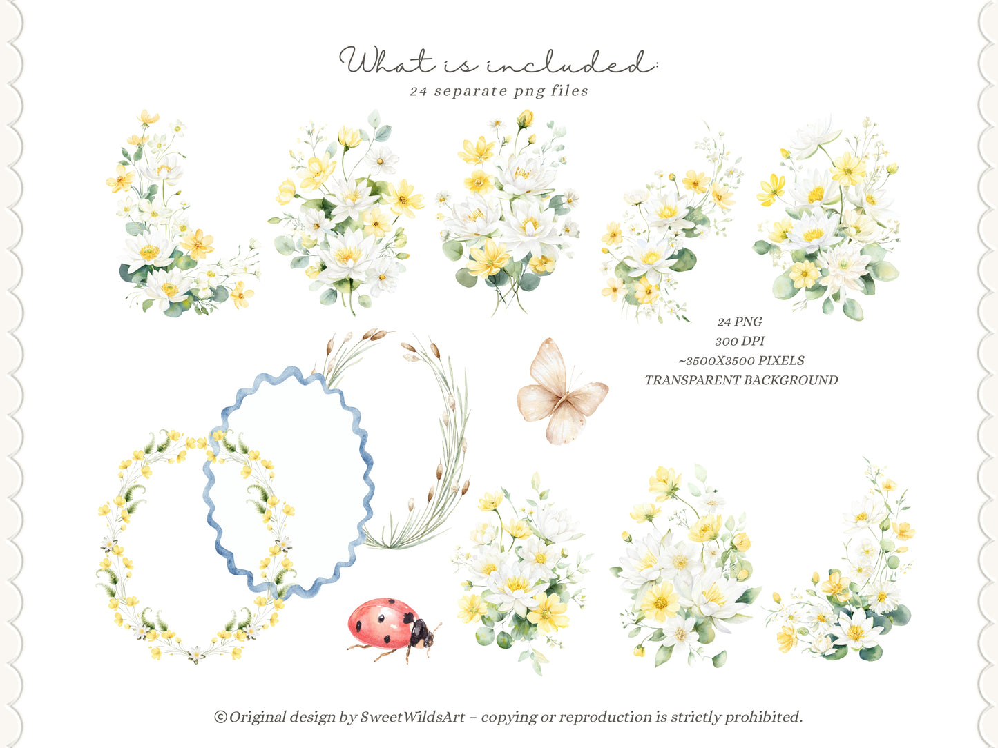 River Meadow - Floral Arrangements Clipart, Meadow Flowers, Water Lily, Botanical, Spring Summer | 24 PNG