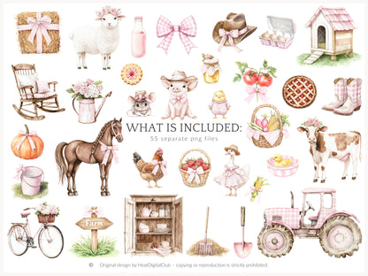 Lovely Farm - Clipart, Coquette Farm, Strawberry Pink Country | 55 PNG