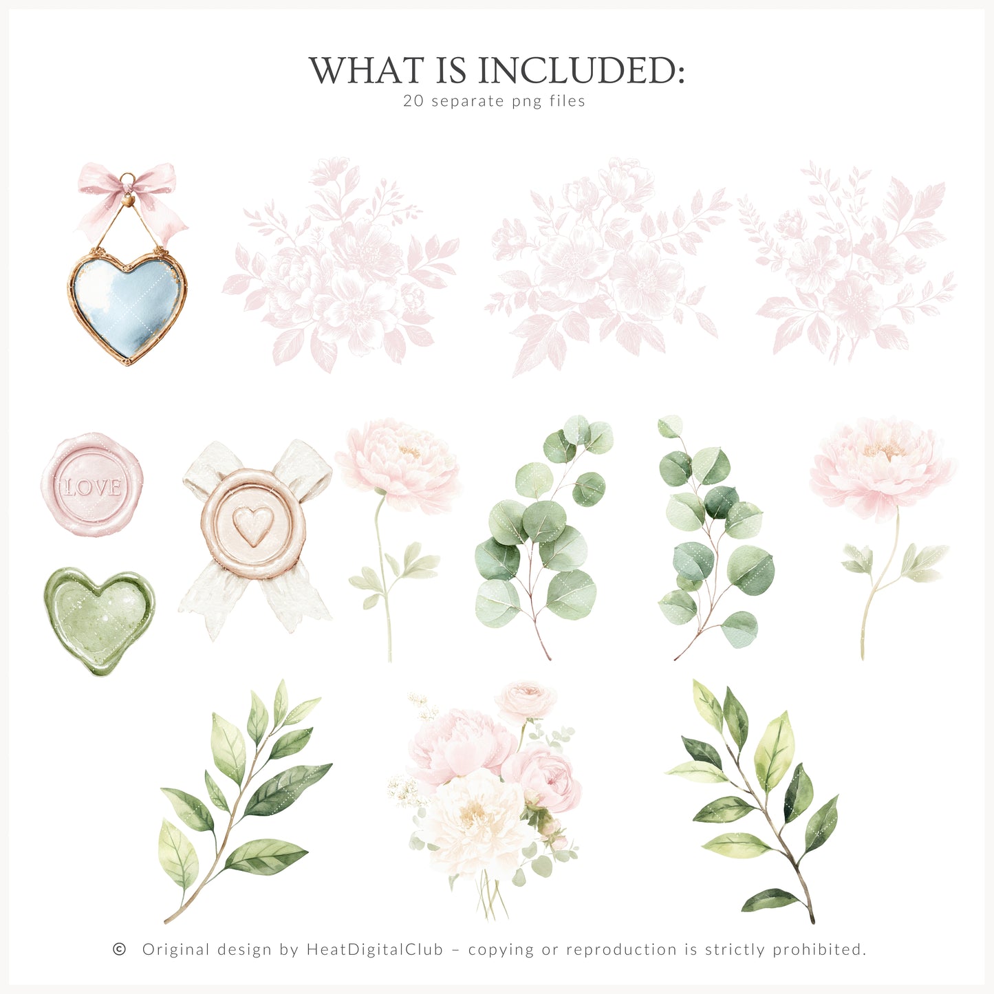 Pure Love - Floral Arrangements, Blush Pink Ivory, Romantic Bouquet, Feminine Peonies | 20 PNG