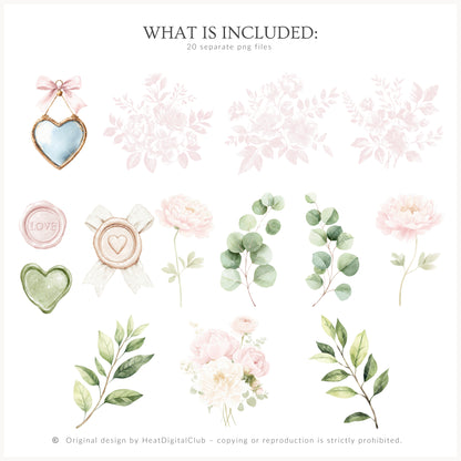 Pure Love - Floral Arrangements, Blush Pink Ivory, Romantic Bouquet, Feminine Peonies | 20 PNG