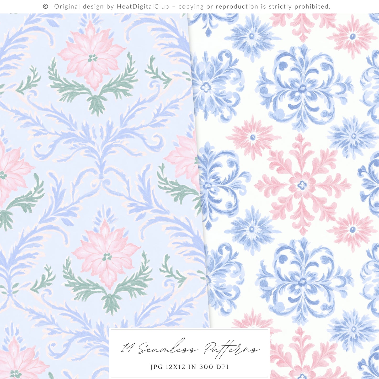 Merry Christmas - Seamless Patterns Set 3, Grandmillennial Holiday, Stripes, Plaid | 14 JPEG