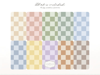 Pastel Checks Seamless Patterns, Modern Gingham Plaid Collection | 90 JPEG