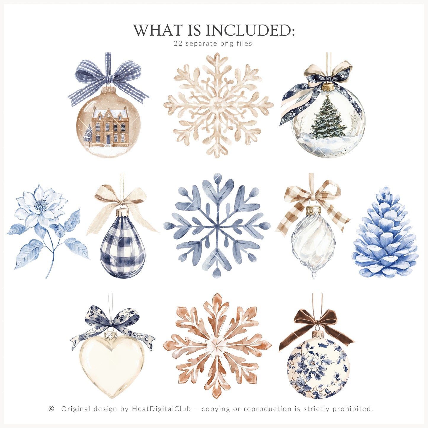 Winter Residence - Watercolor Floral Arrangements, Elegant Christmas Ornaments | 22 PNG
