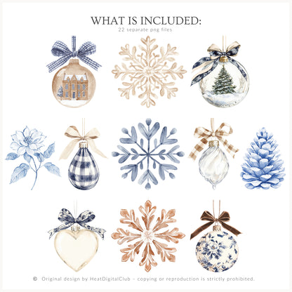 Winter Residence - Watercolor Floral Arrangements, Elegant Christmas Ornaments | 22 PNG