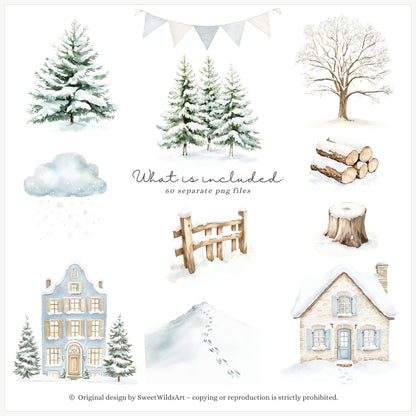 Winter Geese - Clipart, Cute Silly Goose, Cozy Animals, Baby Goose, Baby Shower | 60 PNG