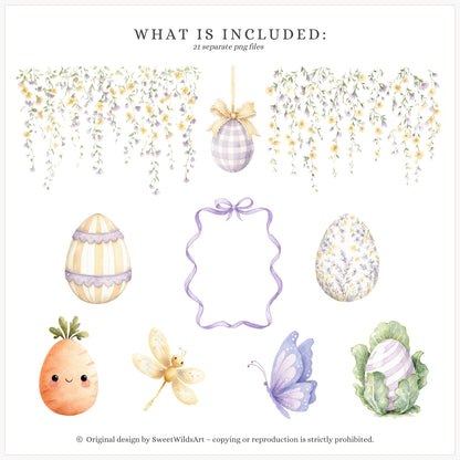 Sweet Easter - Floral Compositions Clipart, Lavender Yellow Blooms, Spring Florals, Cottage | 21 PNG