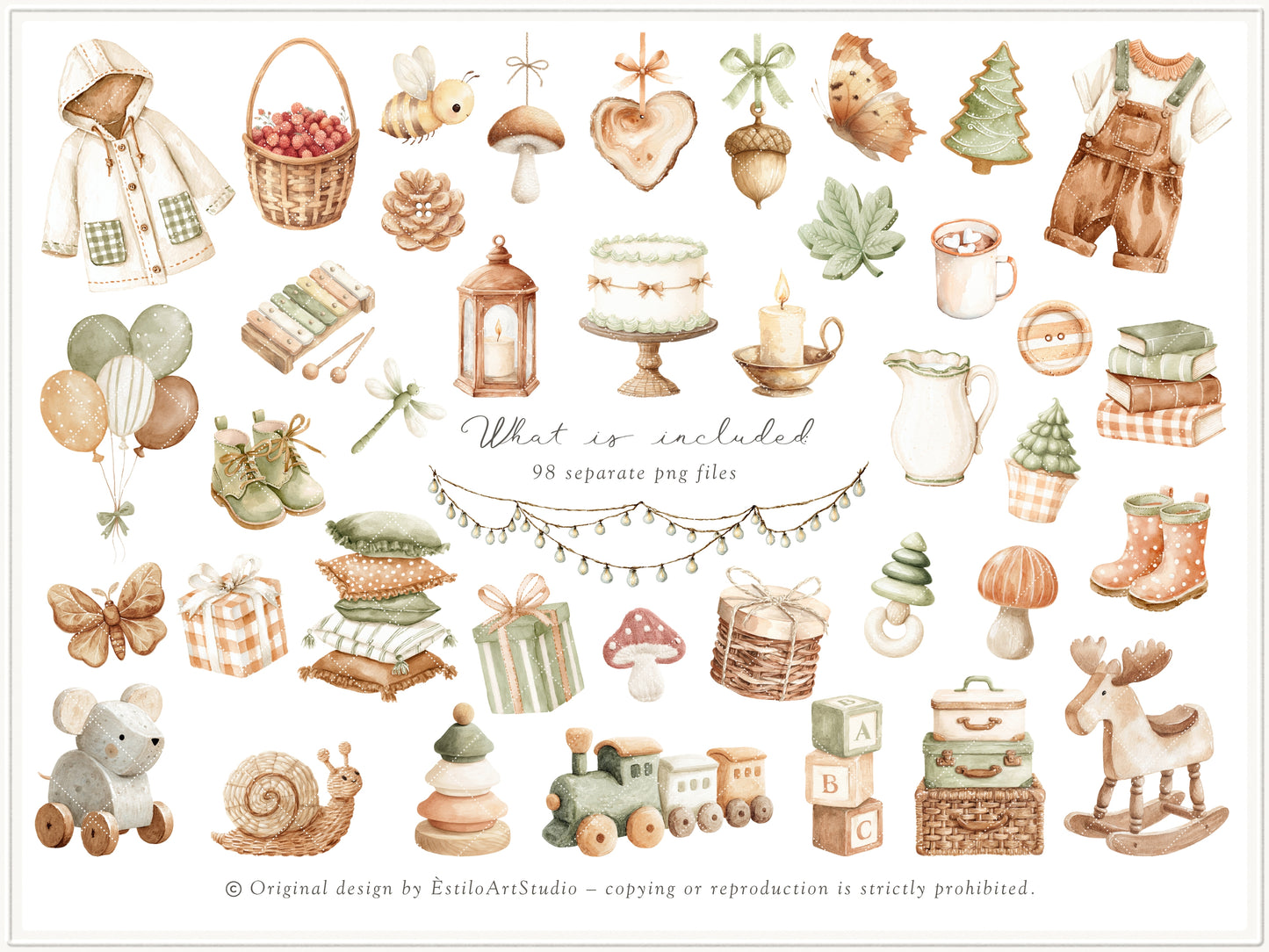 Woodland Atelier - Clipart, Forest Nursery, Plush Animals, Woodland Toys, Baby Shower, Heirloom | 98 PNG