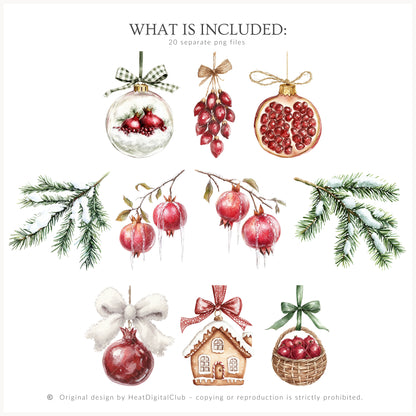 Winter Pomegranate - Floral Arrangements, Christmas Bouquets & Ornaments | 20 PNG