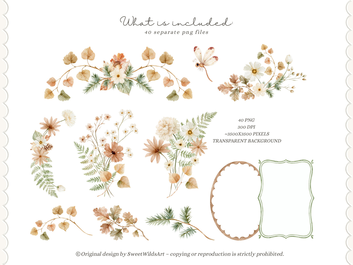 Fall Classics - Floral Arrangements, Autumn Flowers Clipart, Woodland Botanicals, Pumpkins, Leaves, Ferns, Rustic | 40 PNG
