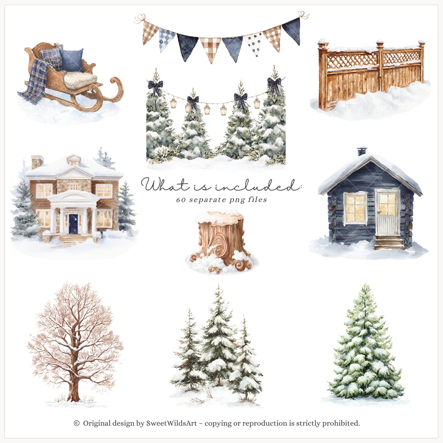 Winter Classics - Teddy Bears Clipart, Tartan Holiday, Cute, Festive Nursery Animals | 60 PNG
