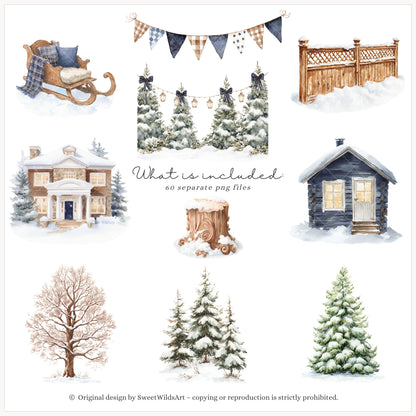 Winter Classics - Teddy Bears Clipart, Tartan Holiday, Cute, Festive Nursery Animals | 60 PNG