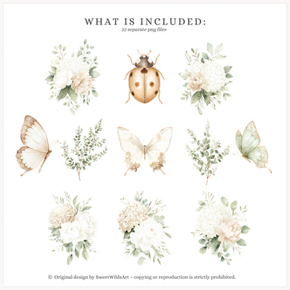 Cottage Classics - Floral Arrangements Clipart, Hydrangea Floral, Toile, Rustic Countryside | 22 PNG