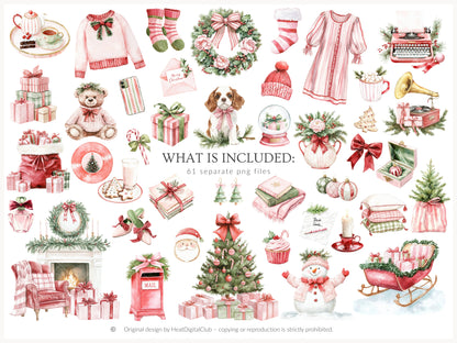 Holiday Embrace -  Watercolor Clipart Set, Elegant Cozy Christmas  | 61 PNG