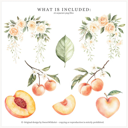 Sweet Peach - Floral Arrangements, Peach Blossom, Jasmine, Cream Roses | 20 PNG